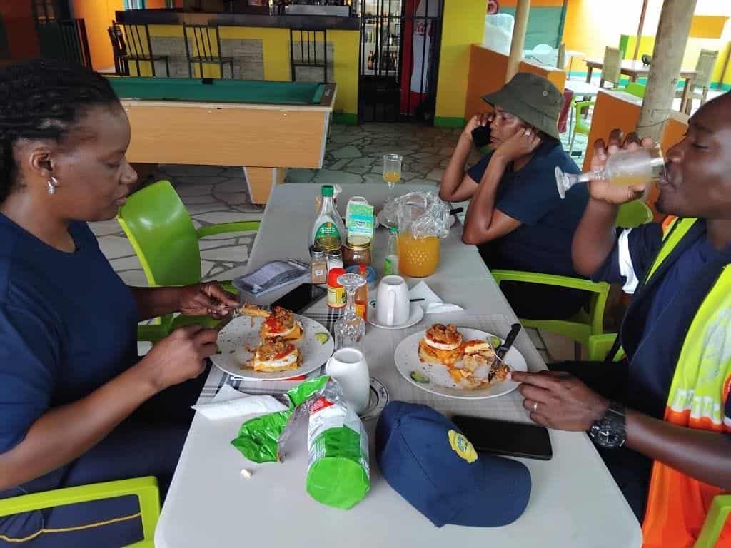 Friends sharing lunch on the patio
