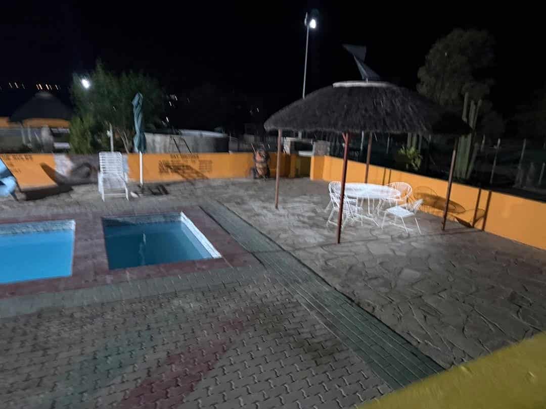 Pool and lapa lit up at night