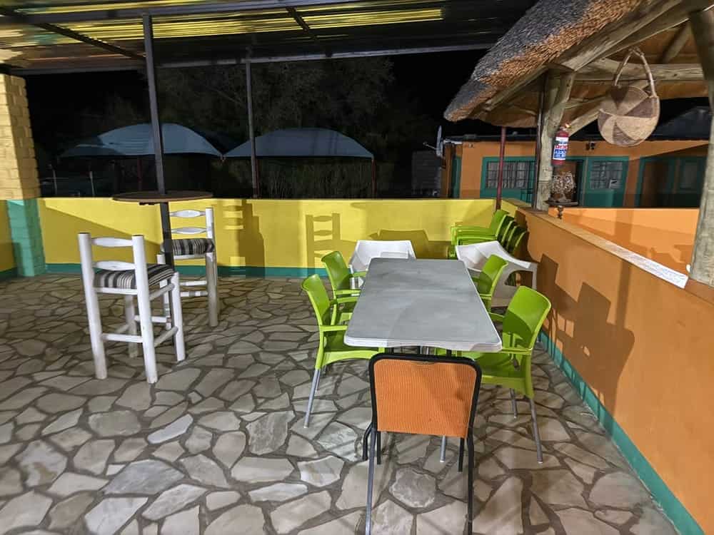 Patio tables set out for dinner in the evening